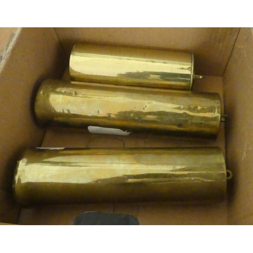 563 - Three Polished Brass Cylindrical Clock Weights.