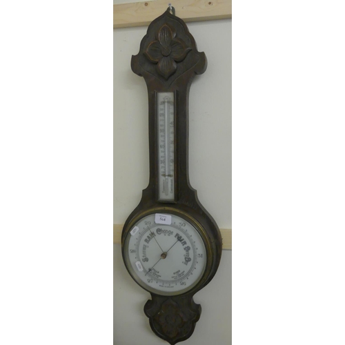 564 - Late Victorian Carved Oak Banjo Barometer.