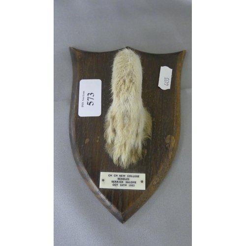 573 - Mounted Hunting Trophy (Hares Foot) 1953.