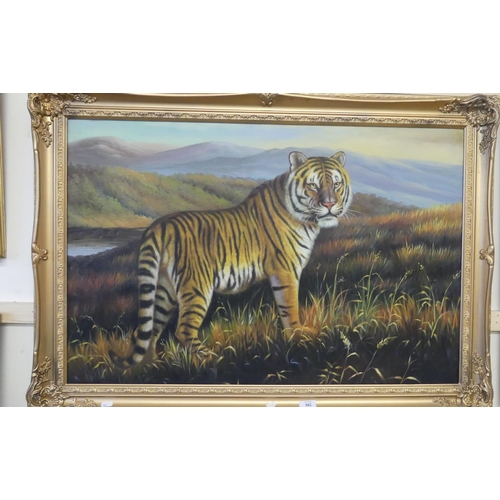 582 - Framed Oil on Canvas - Study of a Tiger (Unsigned), measuring approx 90 x 60cm.