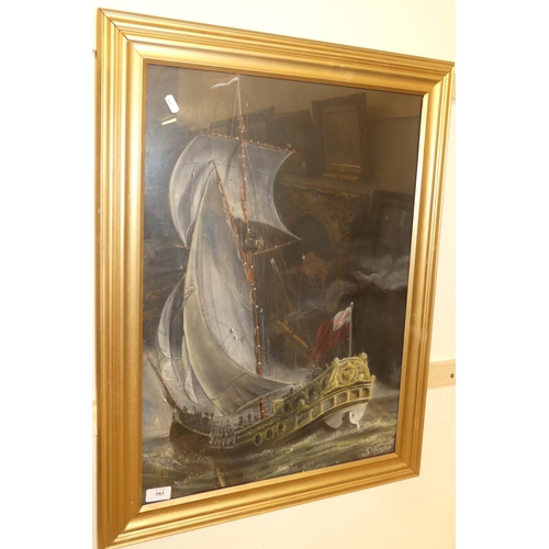 583 - Framed Pastel - Galleon Signed D Knight, measuring approx 47 x 66cm.