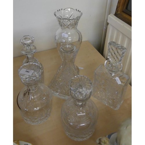 586 - Five Crystal Decanters & a Baluster Shaped Vase.