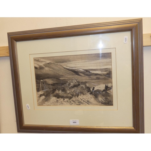 604 - Framed Watercolour - Highland Landscape by Ann Black, measuring approx 32 x 20cm.