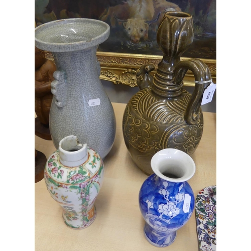 609 - Crackle Glaze Vase, Oriental Vases, Continental Pottery Ewer.