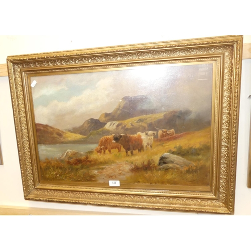 611 - Framed oil on Canvas, Highland Cattle in Landscape, Signed C W Arnold, measuring approx 60 x 38cm.