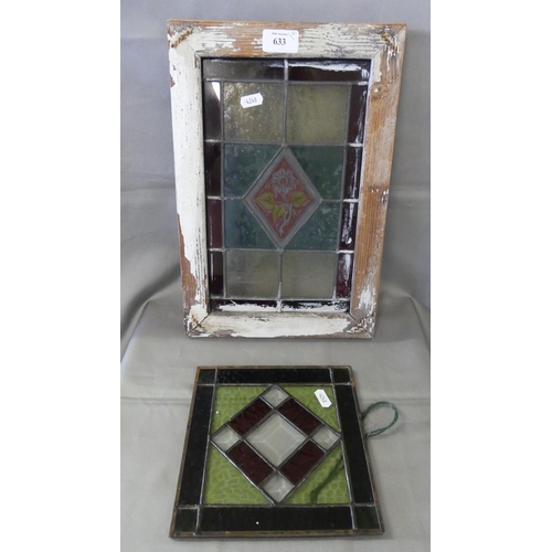 633 - Two Stained Glass Panels, the largest measuring approx 26 x 38 (overall).