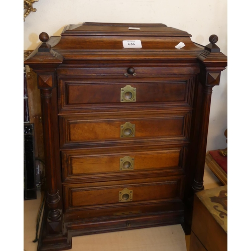 636 - Small Mahogany Coloured Four Drawer Specimen Chest with Tambour Shutter Front, standing approx 47cm ... 