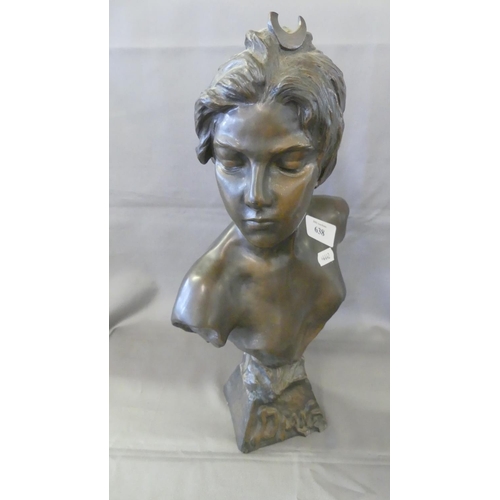 638 - Loaded Bronzed Bust of Diane, standing 36cm tall.