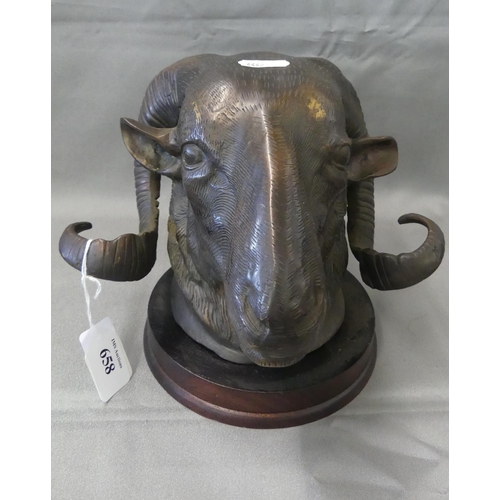 658 - Reproduction Cast Metal Bronze Coloured Rams Head.