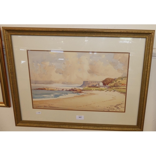 661 - Framed Watercolour - Coastal Scene, signed Sam McLarnon, measuring approx 44 x 28cm.