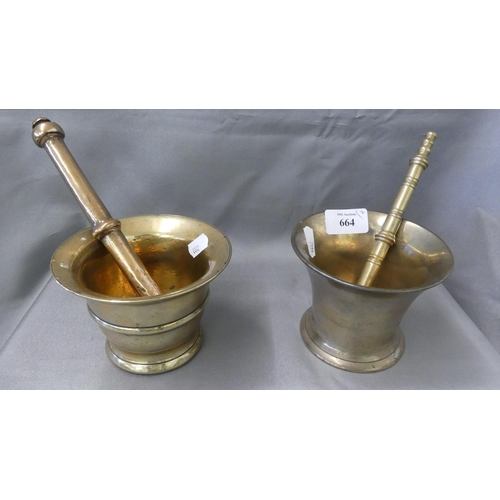 664 - Two Bell Metal Mortar & Pestles.