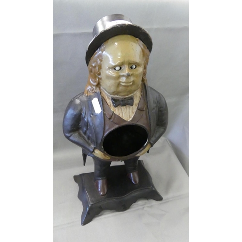 670 - Cast Metal Clock Case in the Form of a Man with Moving Eyes (No Movement), standing approx 39cm tall... 