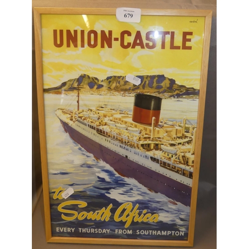 679 - Reproduction Union Castle Line Travel Poster, measuring approx 25 x 40cm.