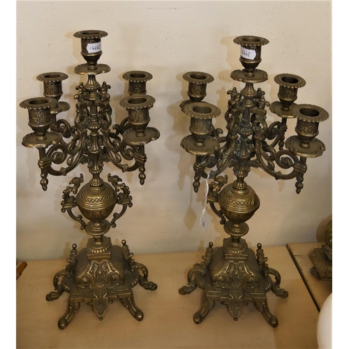 680 - Pair of Brass Four Branch Table Candelabra.