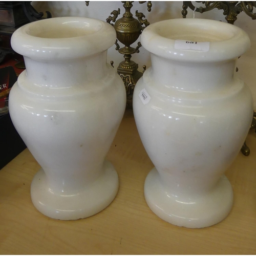 681 - Pair of White Marble Urn Shaped Vases, standing approx 26cm tall.