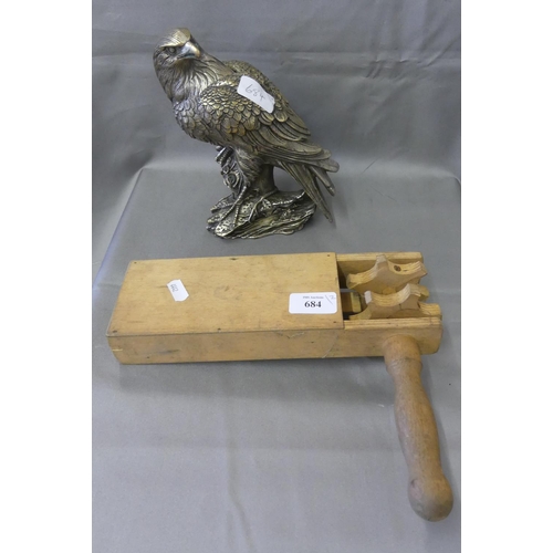 684 - Metal Bird, Wooden Football Rattle.