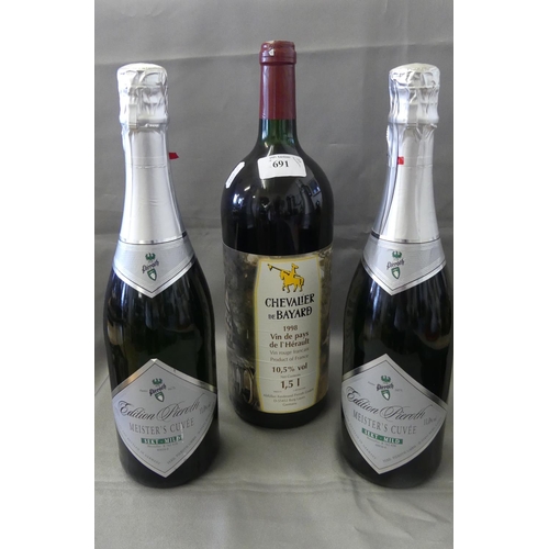 691 - 1.5 litre Bottle of 1998 Chevalier De Bayard & Two Bottles of Meisters Cuvee.