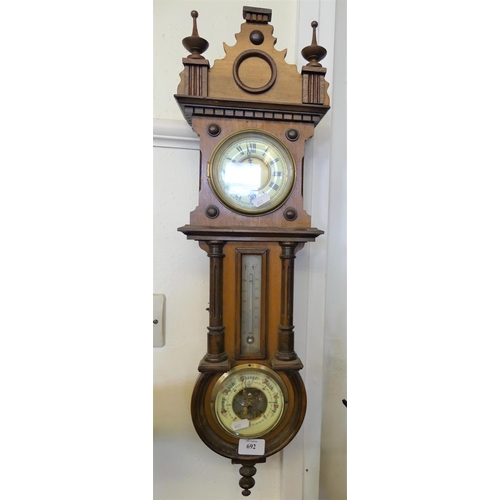 692 - Late Victorian Mahogany Wall Clock / Barometer.