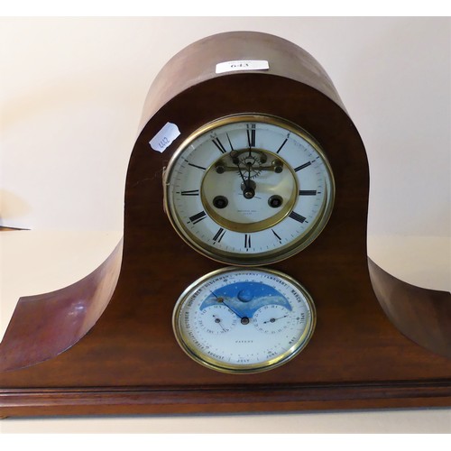 643 - Mahogany Mantel Clock, Potonie Lyon Paris, White Enamel Dial with Roman Numerals above a Subsidiary ... 