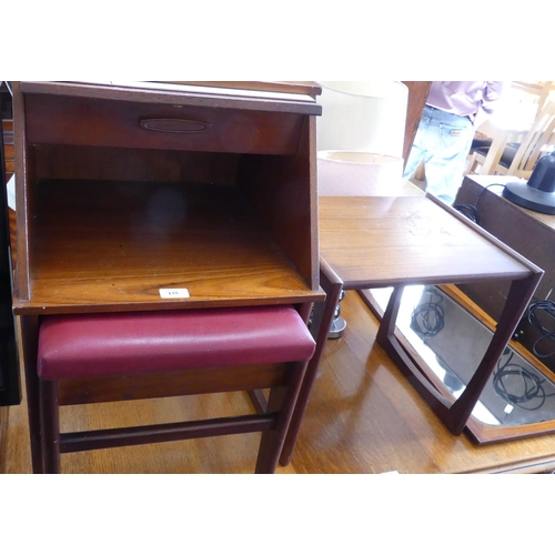 135 - Teak Telephone Table & Stool, Occasional Table & Mirror