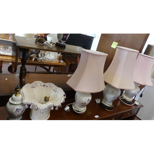 147 - 4 Floral Decorated Lamps & Shades