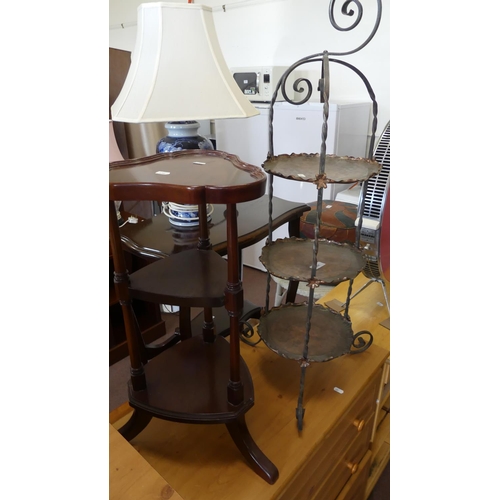 161 - Mahogany Occasional Table & Wrought Iron & Brass Cake Stand
