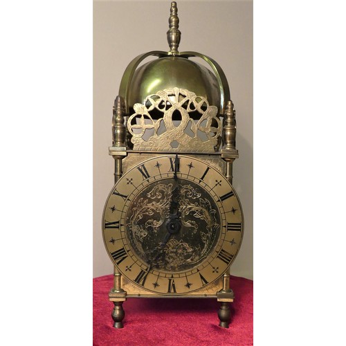 887 - Brass Mantel Clock with Domed Top and Roman Numerals (31.5cm tall x 13cm wide).