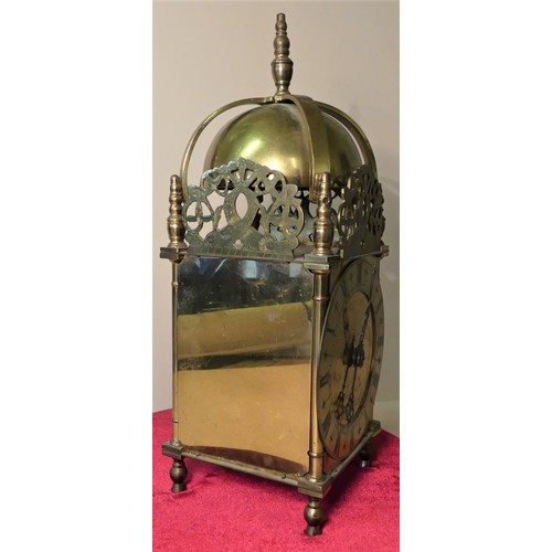 887 - Brass Mantel Clock with Domed Top and Roman Numerals (31.5cm tall x 13cm wide).