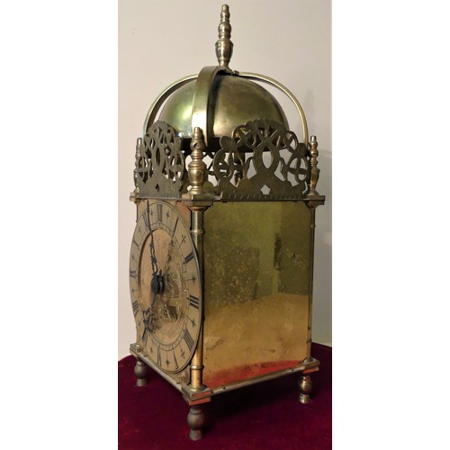 887 - Brass Mantel Clock with Domed Top and Roman Numerals (31.5cm tall x 13cm wide).