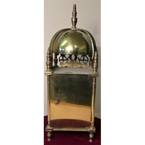 887 - Brass Mantel Clock with Domed Top and Roman Numerals (31.5cm tall x 13cm wide).