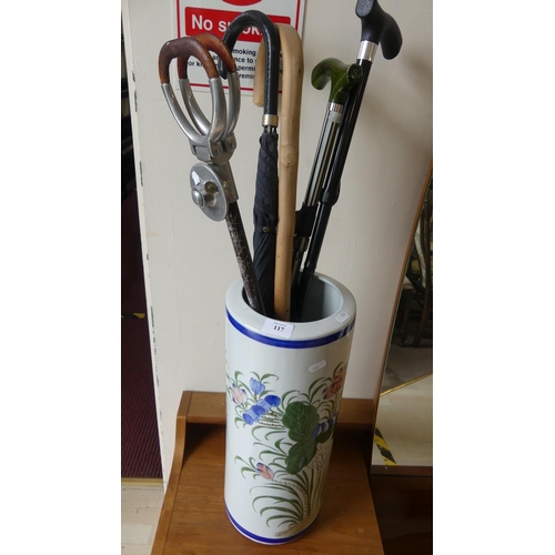 117 - Ceramic Stick Stand, Walking Sticks, Shooting Stick, etc