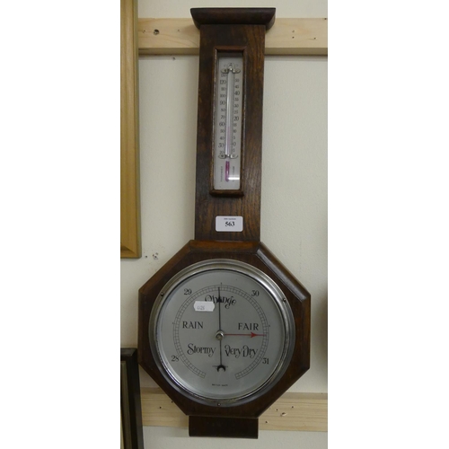 563 - Oak Cased Banjo Barometer.