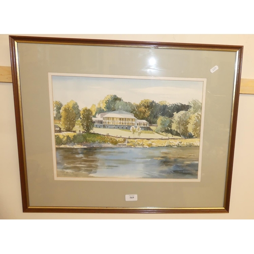 569 - Framed Watercolour - Pitlochry Festival Theatre by James Bowman, measuring approx 44 x 31cm.