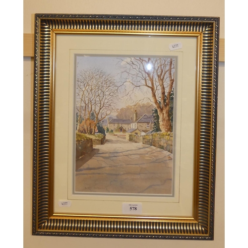 578 - Framed Watercolour - Cottages Port Na-Craig Pitlochry by Alfred Marsh, approx 19 x 26cm.