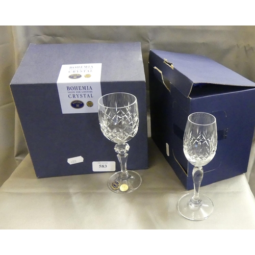 583 - Twelve Boxed Bohemia Crystal Sherry Glasses.