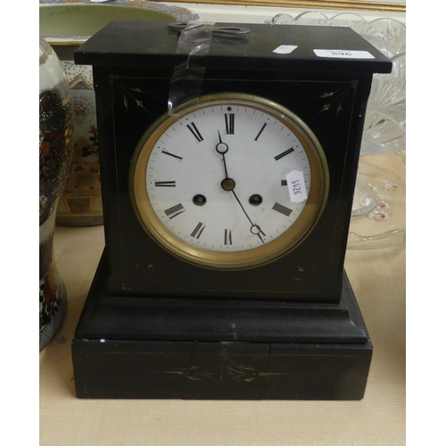 596 - Antique Black Slate Mantel Clock (AF).