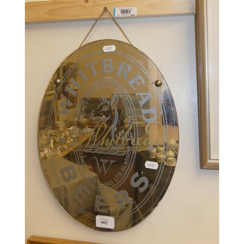 602 - Whitbread Beers Advertising Mirror, measuring approx 30 x 39cm.