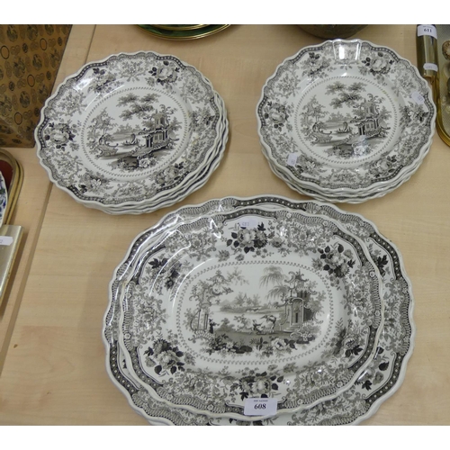 608 - Collection of Victorian Transfer Printed Dinner Ware - 