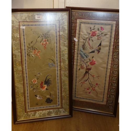 619 - Pair of Chinese Silk Embroidered Panels.