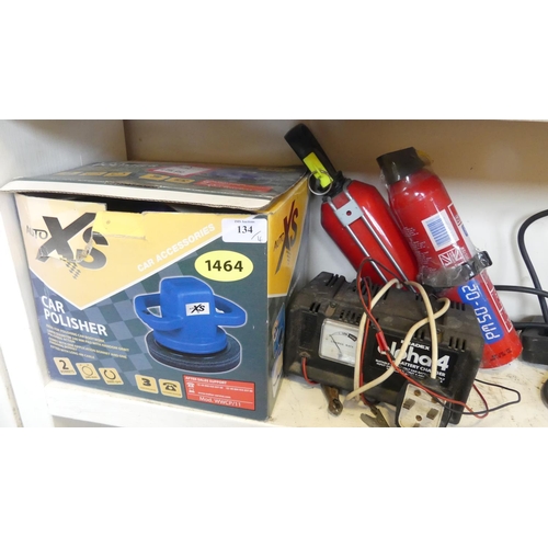 134 - Car Polisher, Battery Charger & 2 Fire Extinguishers