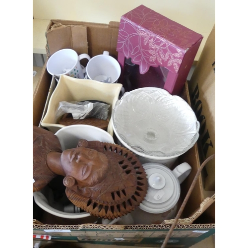 178 - Box - Carved Hardwood Bust, Camera Lens. etc