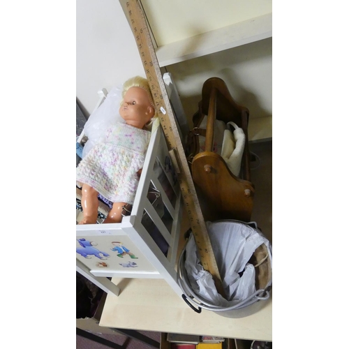 127 - Dolls Cot, Jelly Pan, Magazine Rack etc