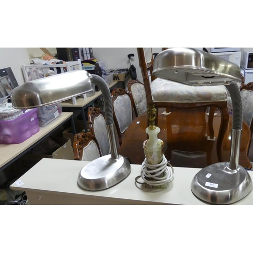 158 - Pair Chrome Desk Lamps & Onyx Lamp