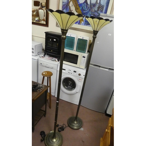 172 - Pair Uplighters with Stained Glass Shades