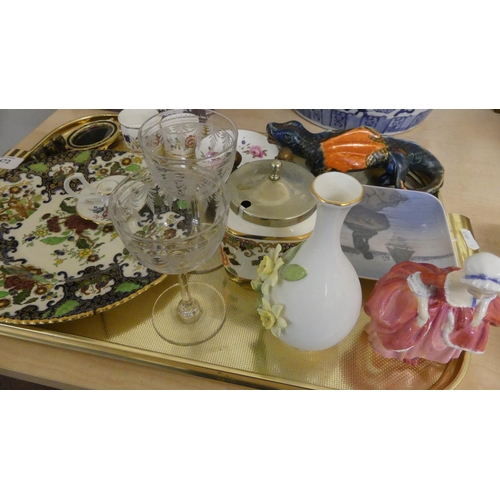 572 - Tray Lot Doulton Figure, Copenhagen Dish etc