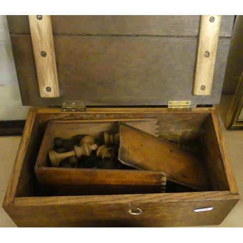 576 - Oak Box Containing Wooden Chess Pieces