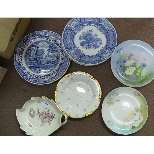 614 - Four Spode Blue & White Plates - Rural Scenes, Royal Copenhagen Dish etc.