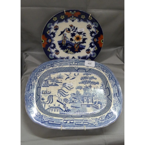 615 - Willow Pattern Ashet & Royal Staffordshire Plate.