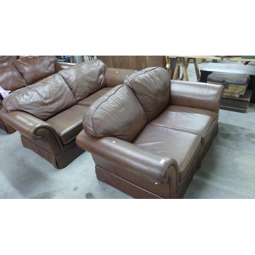 228 - Brown Leather 3 & 2 Seater Sofa's