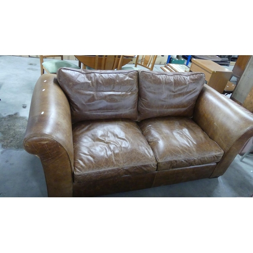 232 - Brown Leather 3 Seater Sofa